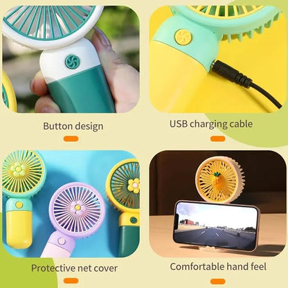 Portable Mini Cooling Fan 🌸 | Cute USB Rechargeable Handheld Fan for Travel & Office